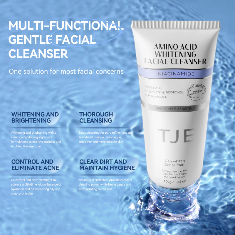 TJE Amino Acid Brightening Facial Cleanser - Anti-Aging, Whitening, and Hydrating Formula with Lauryl Glutamic Acid, Niacinamide for Oily Skin and for Sensitive Skin
