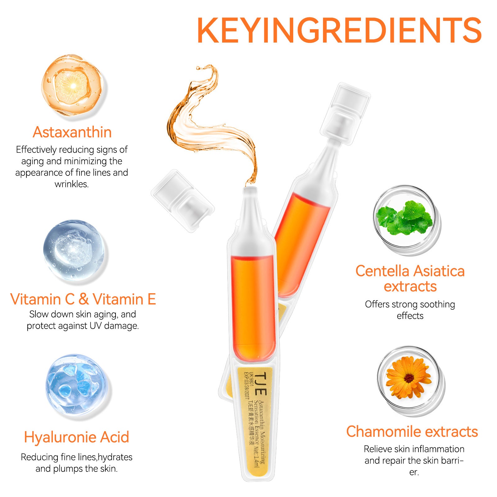 TJE Astaxanthin Moisturizing Sensation Essence, Antioxidant, Firming, Soothing