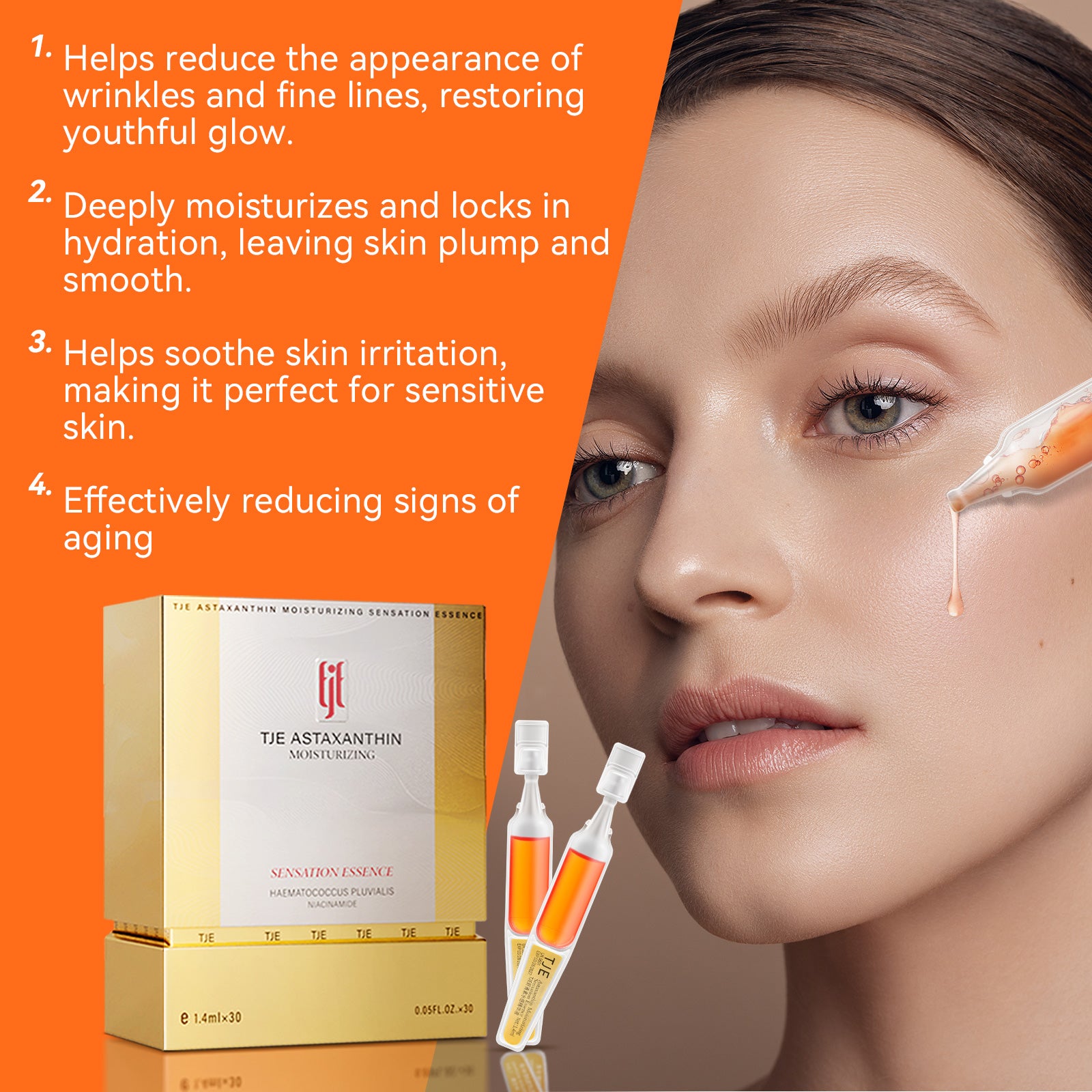 TJE Astaxanthin Moisturizing Sensation Essence, Antioxidant, Firming, Soothing